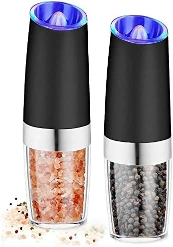 New π AVNICUD Electric Salt And Pepper Grinder, Automatic Pepper Mill, Gravity Salt Grinder, Battery-Operated With Adjustable Coarseness, LED Light, One Hand Operated (Silver 2Pack) Upgraded π - Image 5