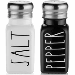Buy 🥰 Farmhouse Salt And Pepper Shakers Set By Brighter Barns - Cute Modern Farmhouse Kitchen Decor For Home Restaurants Wedding - Gorgeous Vintage Glass Black White Shaker Sets With Stainless Steel Lid ✔️