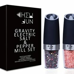 Top 10 ⌛ Electric Gravity Salt And Pepper Grinder Set With Adjustable Coarseness Automatic Pepper And Salt Mill Battery Powered With Blue LED Light,One Hand Operated,Brushed Stainless Steel By CHEW FUN Black 🤩