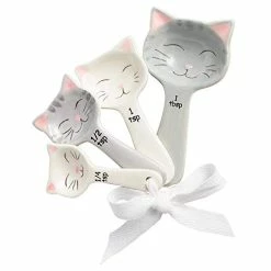 Coupon 👍 Trendsettings Cat Shaped Ceramic Measuring Spoons - Gift For Any Cat Lover - Cat Ceramic Measuring Spoons Baking Tool - Creative Functional Kitchen Decor - Comes In White And Gray - Set Of 4 ✔️
