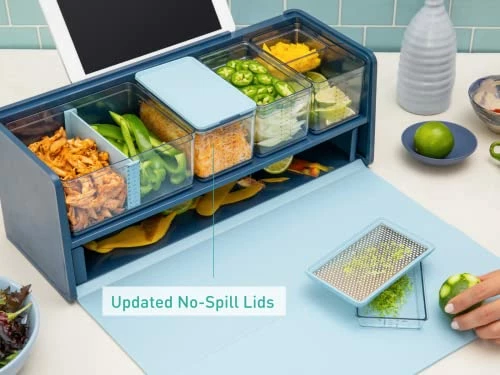 Discount π Prepdeck Mini Recipe Prep & Storage Station - New Compact Design, 8 Containers In 4 Sizes + Measurement Markings + Super-Seal Lids, Deluxe Cutting Board, Bonus Tablet Stand Included - 5 Vibrant Colors Oasis Blu β¨ - Image 4