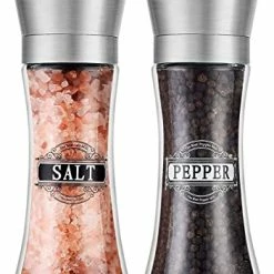 Top 10 ✨ Salt And Pepper Grinder Set, YYC Stainless Steel Salt Pepper Grinders - Unique Pattern/Font Label Design,Adjustable Coarseness,Pepper Grinder Refillable Suitable For Sea Salt,Pepper Etc 🥰