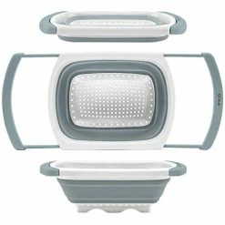 Cheapest 😀 Qimh Collapsible Colander | Over The Sink Silicone Kitchen Strainers And Colanders With Extendable Handles | Veggies, Fruit And Pasta Foldable Strainer For Kitchen, 6-Quart, BPA Free Grey&white 😍