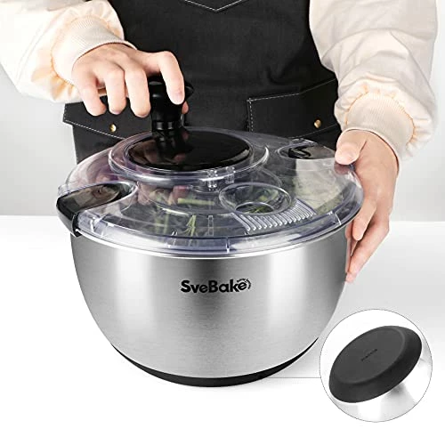 Buy π SveBake Salad Spinner Stainless Steel Large, Vegetable Washer With 4.2 Qts Bowl, Lettuce Cleaner And Dryer Silver π - Image 3