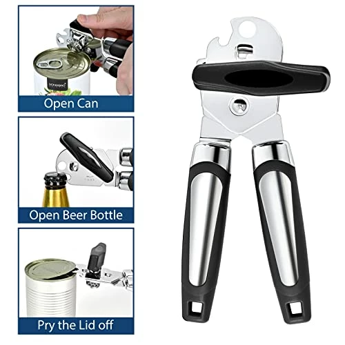 Top 10 βοΈ Elyum Can Opener, 3 In 1 Can Opener Manual Anti-Slip Grip Can Opener Smooth Edge, Heavy Duty Can Openers For Seniors With Arthritis, Young People, Black Red π― - Image 3