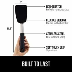 Top 10 ✨ Gorilla Grip Silicone Nonstick Spatula, Heat Resistant, Soft Touch Slip Resistant Rubber Handle, BPA Free Nonscratch Kitchen Cooking Flipper, Mixing Spoon, Stainless Steel Spatulas, 11.6 In, Black 🌟