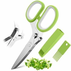 Deals ❤️ JOFUYU Herb Scissors, Kitchen Herb Shears Cutter With 5 Blades And Cover, Sharp Dishwasher Safe Kitchen Gadget - Green ✔️