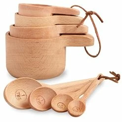 Hot Sale β Esie Houzie Wood Measuring Cups And Spoons Set Of 8, Handcrafted With Wood Polish Finish - Natural Wooden Measuring Cups Measuring Spoons For Measuring Dry Ingredients For Baking Cooking, Kitchen Accessories Gift π