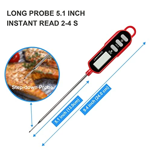 Discount π Lonicera Instant Read Digital Meat Thermometer For Cooking Food, Bread Baking, Water And Liquid Temperature, Waterproof And Long Probe For π¬ Candy, With Backlit LCD And Magnet (Red) π₯° - Image 5