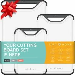 Best reviews of 😉 JULY HOME Cutting Boards For Kitchen - Plastic Cutting Board Set Of 3, Dishwasher Safe Cutting Boards With Juice Grooves, Thick Chopping Boards For Meat, Veggies, Fruits, Easy Grip Handle, Non-Slip (Black) 🔔