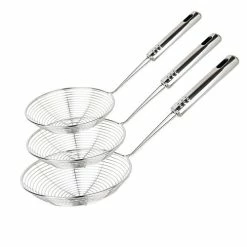 Budget 🥰 Swify Set Of 3 Asian Strainer Ladle Stainless Steel Wire Skimmer Spoon With Handle For Kitchen Frying Food, Pasta, Spaghetti, Noodle-30.5cm, 32cm, 35cm 🤩