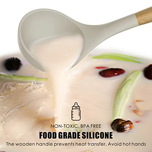 Promo 𧨠Oannao 14 Pcs Silicone Cooking Utensils Kitchen Utensil Set - 446Β°F Heat Resistant,Turner Tongs, Spatula, Spoon, Brush, Whisk, Wooden Handle Kitchen Gadgets With Holder For Nonstick Cookware (BPA Free Khaki) π - Image 6