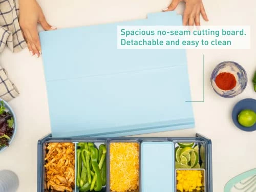 Discount π Prepdeck Mini Recipe Prep & Storage Station - New Compact Design, 8 Containers In 4 Sizes + Measurement Markings + Super-Seal Lids, Deluxe Cutting Board, Bonus Tablet Stand Included - 5 Vibrant Colors Oasis Blu β¨