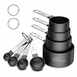 Deals 🥰 PanderHecop Measuring Cups And Spoons Set, 8 Piece Stackable Stainless Steel Handle Accurate Tablespoon For Measuring Dry And Liquid Ingredients Small Teaspoon With Plastic Head (8, Black) 😀