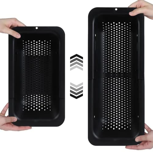 Top 10 π BLUE GINKGO Over The Sink Colander Strainer Basket - Wash Vegetables And Fruits, Drain Cooked Pasta And Dry Dishes - Extendable - New Home Kitchen Essentials (7.9W X 14-19L X 2.75H) - Black π§¨