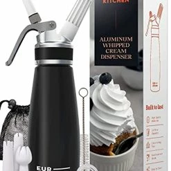 Budget ⭐ EurKitchen Professional Aluminum Whipped Cream Dispenser - Leak-Free Whip Cream Maker Canister With 3 Decorating Nozzles & Cleaning Brush - 1-Pint / 500 ML Cream Whipper - N2O Chargers (Not Included) Silver ✔️
