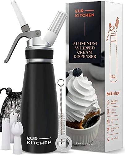 Budget ⭐ EurKitchen Professional Aluminum Whipped Cream Dispenser - Leak-Free Whip Cream Maker Canister With 3 Decorating Nozzles & Cleaning Brush - 1-Pint / 500 ML Cream Whipper - N2O Chargers (Not Included) Silver ✔️ - Image 5