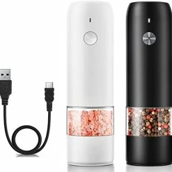 Best Sale 🥰 KTKUDY Rechargeable Electric Pepper And Salt Grinder Set - One-Handed - No Battery Needed Modern Style - Automatic Black Peppercorn & Sea Salt Spice Mill Set With Adjustable Coarseness & LED Light Refillable ✨