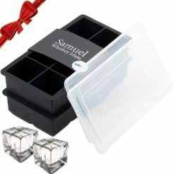 Promo ⌛ Samuelworld Large Silicone Ice Cube Tray Molds, 2-Pack, Big 2 Inch Cubes - BPA Free, Flexible, 8 Cavity Easy Release Slow Melting Ice For Whiskey, Cocktails, Gifts - Black (With Lids) ❤️
