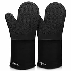 Brand new ❤️ Extra Long Silicone Oven Mitts, Sungwoo Durable Heat Resistant Oven Gloves With Quilted Liner Non-Slip Textured Grip Perfect For BBQ, Baking, Cooking And Grilling - 1 Pair 14.6 Inch Black 👏