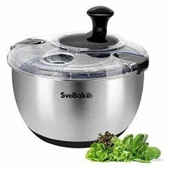 Buy 👏 SveBake Salad Spinner Stainless Steel Large, Vegetable Washer With 4.2 Qts Bowl, Lettuce Cleaner And Dryer Silver 🎁