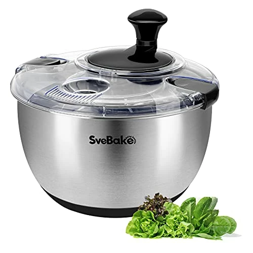 Buy π SveBake Salad Spinner Stainless Steel Large, Vegetable Washer With 4.2 Qts Bowl, Lettuce Cleaner And Dryer Silver π