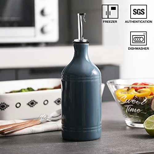 Best Sale π― SWEEJAR Ceramic Olive Oil Dispenser Bottle, Opaque Oil Cruet Protects Oil To Reduce Oxidation, Suitable For Storage Of Oil, Vinegar, Coffee Syrups & Other Liquids, Pack Of 1, 15.5 Fl Oz (Fog Blue) π€© - Image 2