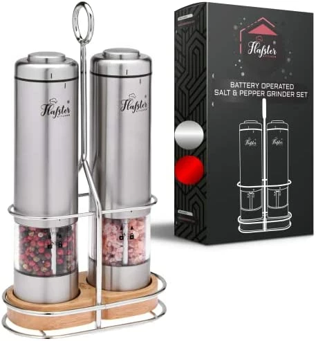 Outlet β¨ FLAFSTER KITCHEN Electric Salt And Pepper Grinder Set - Automatic Salt Pepper Mills With Light - Battery Operated Salt And Pepper Shakers With Stand - Refillable Pepper Grinders With Adjustable Coarseness π - Image 9