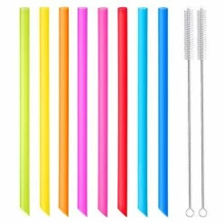 New 🌟 HIWARE [Angled Tips] 8 Pcs Reusable Boba Straws & Smoothie Straws - Multi Colors Jumbo Wide Reusable Straws, BPA FREE Food-Grade Plastic Straws For Bubble Tea(Tapioca, Boba Pearls), Milkshakes With 2 Brushes 👏