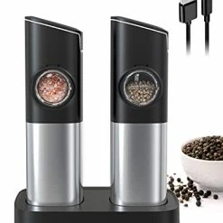 Best Pirce 🥰 SENZER Gravity Electric Salt And Pepper Grinder Set, Automatic Pepper Mill Refillable Spice Grinder With LED Light Charging Base For Kitchen 2 Pack ⭐