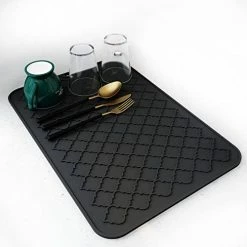 Best reviews of 🥰 AMOAMI-Dish Drying Mats For Kitchen Counter Heat Resistant Mat Kitchen Gadgets Kitchen Accessories (12" X 16, BLACK) ⌛