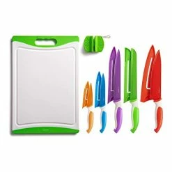 Best deal ⌛ EatNeat 12-Piece Colorful Kitchen Knife Set - 5 Colored Stainless Steel Knives With Sheaths, Cutting Board, And A Sharpener - Razor Sharp Cutting Tools That Are Kitchen Essentials For New Home Muti-color 👏
