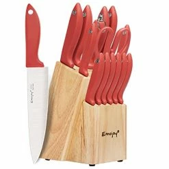 Best reviews of ❤️ Knife Set 15-Piece Kitchen Knife Set With Block Wooden,Chef Knife Set With Sharpener ,High Carbon Stainless Steel Knife Block Set By Emojoy,Red 🛒