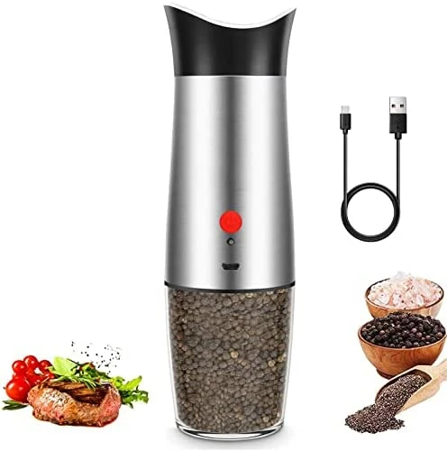 New π AVNICUD Electric Salt And Pepper Grinder, Automatic Pepper Mill, Gravity Salt Grinder, Battery-Operated With Adjustable Coarseness, LED Light, One Hand Operated (Silver 2Pack) Upgraded π - Image 9