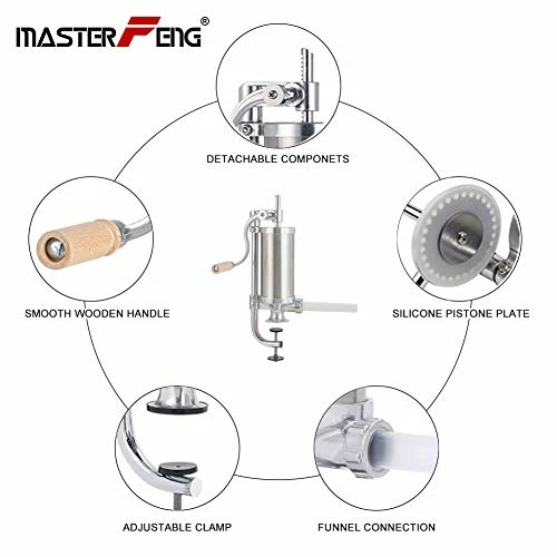 Top 10 π MASTER FENG Sausage Stuffer, Stainless Steel Homemade Sausage Maker Vertical Meat Filling Kitchen Machine, Packed 8 Stuffing Tubes (2.5LBS/1.5L) π - Image 5
