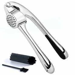 Best reviews of ✔️ KITESSENSU Premium Garlic Press, Garlic Mincer Set Of 3 With Silicone Roller Peeler & Cleaning Brush - Gloss Silver 😍