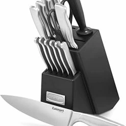 Cheap 😀 15 Piece Kitchen Knife Set With Block By Cuisinart, Cutlery Set, Hollow Handle, C77SS-15PK 👏