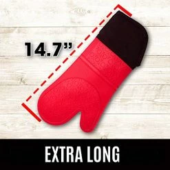 Promo 😉 HOMWE Extra Long Professional Silicone Oven Mitt, Oven Mitts With Quilted Liner, Heat Resistant Pot Holders, Flexible Oven Gloves, Red, 1 Pair, 14.7 Inch 🤩