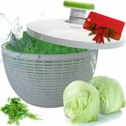 Flash Sale ✨ Brieftons 6.2-Quart Large Salad Spinner: Vegetable Washer Dryer Drainer Strainer With Bowl & Colander, Easy One-Handed Pump, Compact Storage, For Washing, Cleaning & Drying Greens, Vegetables, Fruits 😍