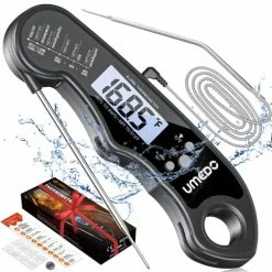 Deals 👍 Digital Meat Thermometer, Umedo 2 In 1 Waterproof Instant Read Food Thermometer, Alarm Set, Backlight, Cal, Temp Chart, Cooking Thermometer For Grilling, BBQ, Baking, 🍬 Candy, Liquid, Deep Fry 2 Probes, R 🌟