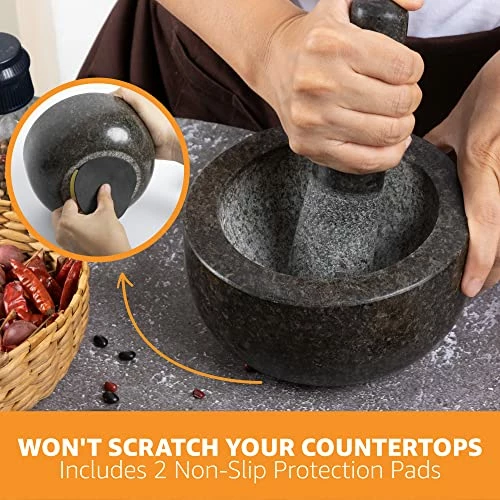 Brand new 𧨠Priority Chef Heavy Duty Large Mortar And Pestle Set, Hand Carved From Natural Granite, Make Fresh Guacamole, Salsa, Pesto, Stone Grinder Bowl, Herb Crusher, Spice Grinder, 6.3 Inch Size, Black π - Image 4