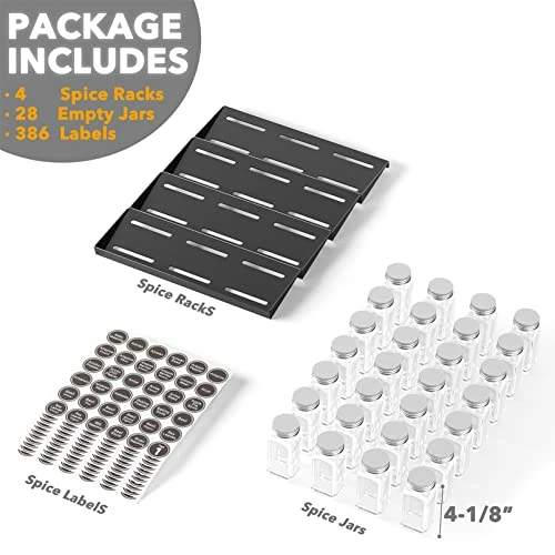 Cheap π SpaceAid Spice Drawer Organizer With 28 Spice Jars, 386 Spice Labels And Chalk Marker, 4 Tier Seasoning Rack Tray Insert For Kitchen Drawers, 12.8" Wide X 17.5" Deep π - Image 6
