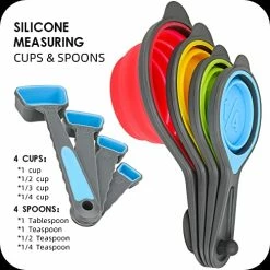 Wholesale 🎁 Hotsyang Collapsible Measuring Cups And Spoons Set- 8 Piece Portable Silicone Measuring Cups And Spoons, For Liquid & Dry Measuring, Food Grade Silicone Measuring Tools Set, Yellow Color (random Rainbow) E:red 🛒