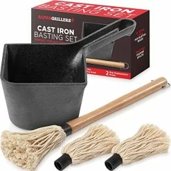 Flash Sale 🔥 Alpha Grillers Cast Iron Pot & BBQ Brushes For Sauce - 24 Oz Cast Iron Saucepan & Basting Brush BBQ Mop - Gifts For Dad - Premium Cast Iron Cookware & Grilling Accesso 🔔