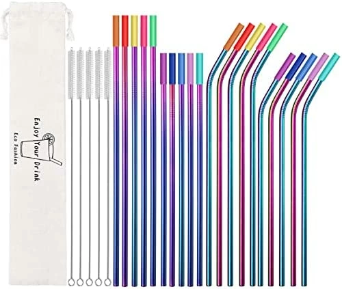 Outlet π MUTNITT 20 Pack Reusable Stainless Steel Metal Straws,10.5" & 8.5" Reusable Drinking Straws With 20 Silicone Tips 5 Straw Brushes 1 Travel Case,Eco Friendly Extra Long Metal Straw Fit For 20 24 30 Oz Tumbler Silver β¨ - Image 6