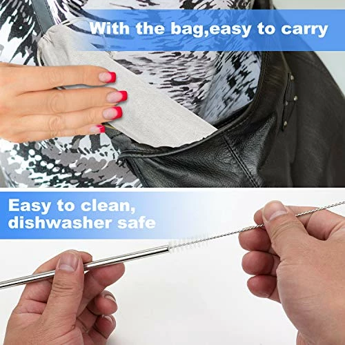 Outlet π MUTNITT 20 Pack Reusable Stainless Steel Metal Straws,10.5" & 8.5" Reusable Drinking Straws With 20 Silicone Tips 5 Straw Brushes 1 Travel Case,Eco Friendly Extra Long Metal Straw Fit For 20 24 30 Oz Tumbler Silver β¨ - Image 4