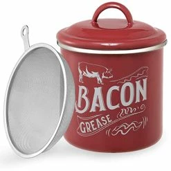 Top 10 🎉 VITEVER [ Larger Capacity ] Bacon Grease Container With Fine Strainer And Lid - 38 OZ Enamel Bacon Grease Keeper Oil Can For Bacon Fat Dripping - Farmhouse Or Kitchen Gift & Decor, Bacon Cooker Accessories 🔔