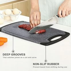 Best reviews of 🛒 Viretang Plastic Cutting Board, 3 Pieces Dishwasher Safe Cutting Boards With Juice Grooves, Easy Grip Handle, Non-Slip, With Grinding Area For Grinding Garlic And Ginger(Dark Grey) Dark Gray 👍