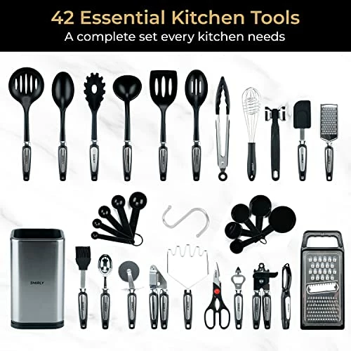 Best deal π€© SMIRLY Black Kitchen Utensils Set With Holder: Kitchen Cooking Utensils Set For Nonstick Cookware - Kitchen Essentials, New Apartment Kitchen Set, Home Kitchen Accessories, Kitchen Tools & Spatula Set π - Image 2