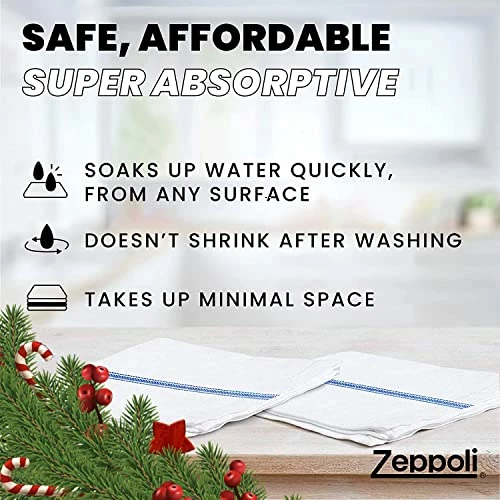 Promo π Zeppoli Classic Kitchen Towels - 15 Pack - 14" X 25" - 100% Natural Cotton Kitchen Dish Towels - Reusable Cleaning Cloths - Blue Tea Towels - Super Absorbent - Machine Washable Hand Towels Blue Striped π - Image 6